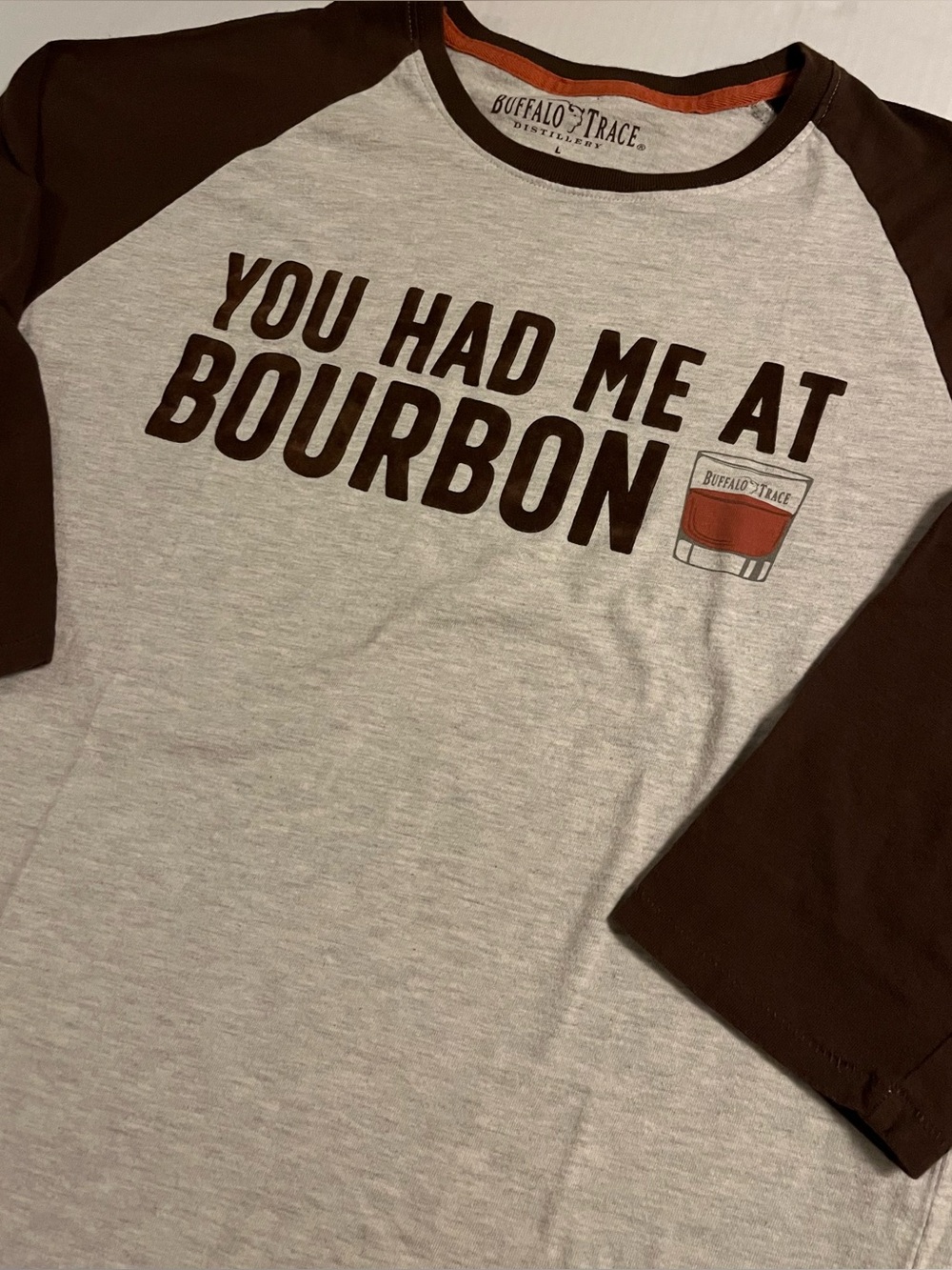 NEW Buffalo Trace Distillery Bourbon Whiskey 3/4 Long Sleeve Raglan Shirt LARGE